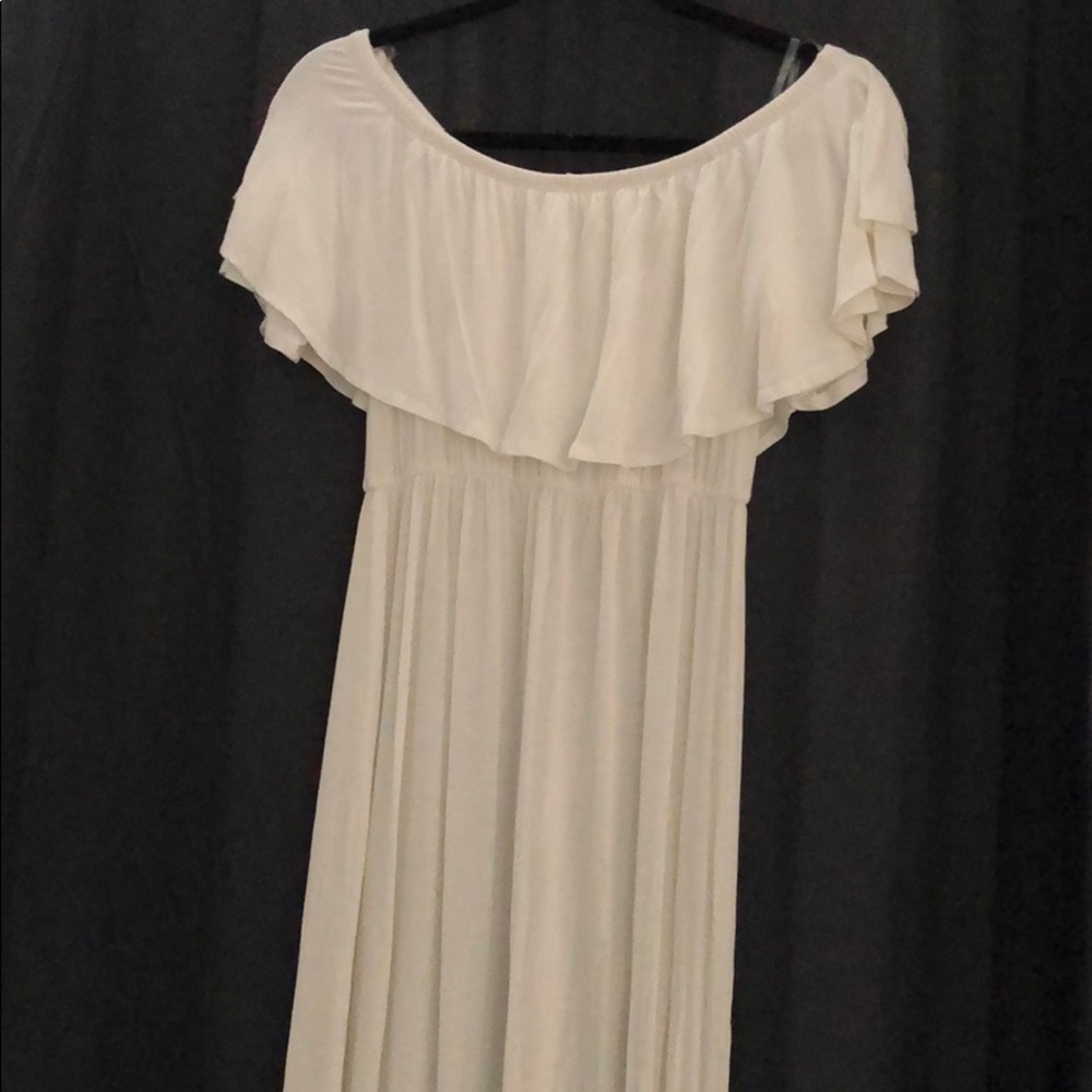 Ivory Off Shoulder Ruffle Trim Maternity Maxi